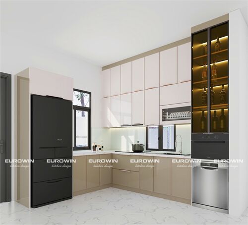 Tủ Bếp Inox Cánh Kính Chữ L (Mã SP: EU1014)