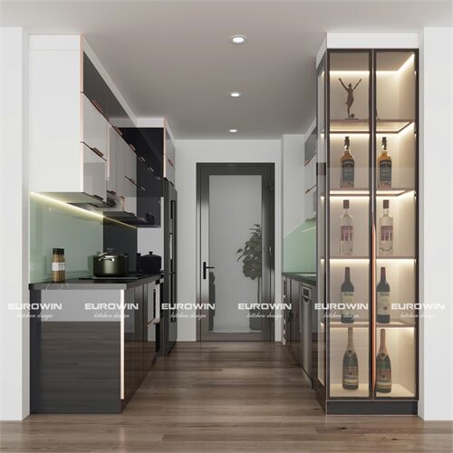 Tủ Bếp Inox Cánh Kính Chữ I (Mã SP: EU1023)