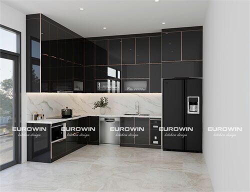 Tủ Bếp Inox Cánh Kính Chữ L (Mã SP: EU1030)