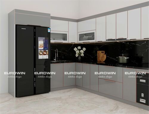 Tủ Bếp Inox Cánh Kính Chữ L (Mã SP: EU1033)
