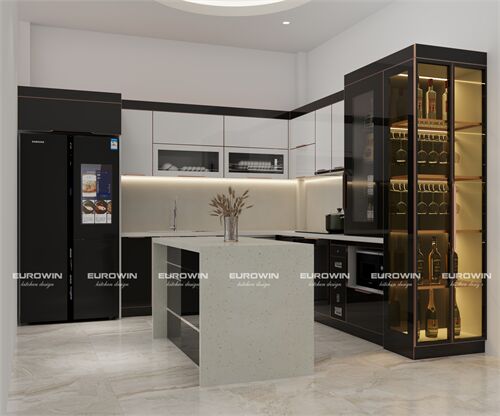 Tủ Bếp Inox Cánh Kính Chữ L (Mã SP: EU1100) 