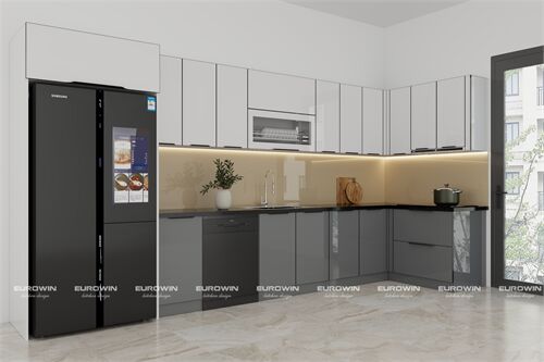 Tủ Bếp Inox Cánh Kính Chữ L (Mã SP: EU1102) 