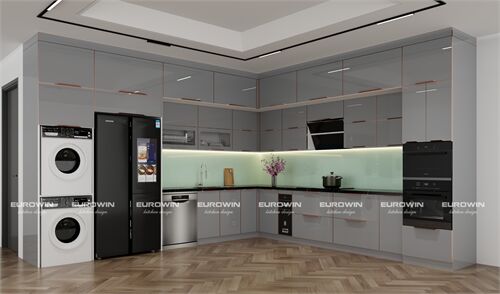 Tủ Bếp Inox Cánh Kính Chữ L (Mã SP: EU1107)  