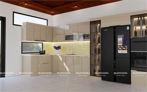 Tủ Bếp Inox Cánh Kính Chữ L (Mã SP: EU1108)  