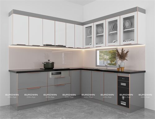 Tủ Bếp Inox Cánh Kính Chữ L (Mã SP: EU1109)  