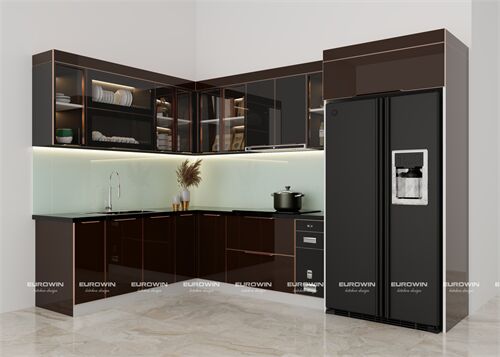 Tủ Bếp Inox Cánh Kính Chữ L (Mã SP: EU1112)  