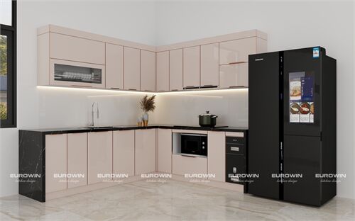 Tủ Bếp Inox Cánh Kính Chữ L (Mã SP: EU1114)   