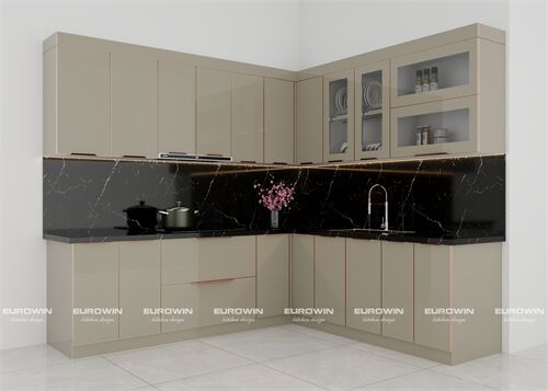 Tủ Bếp Inox Cánh Kính Chữ L (Mã SP: EU1116)  