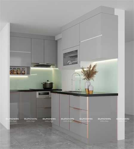 Tủ Bếp Inox Cánh Kính Chữ L (Mã SP: EU1118)    