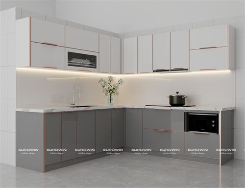 Tủ Bếp Inox Cánh Kính Chữ L (Mã SP: EU1119)   