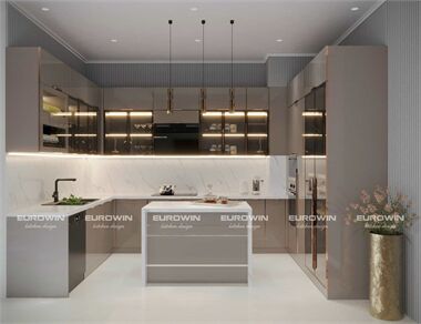 Tủ Bếp Inox Cánh Kính Kết Hợp Phụ Kiện Thông Minh – Giải Pháp Nâng Tầm Trải Nghiệm Bếp Hiện Đại