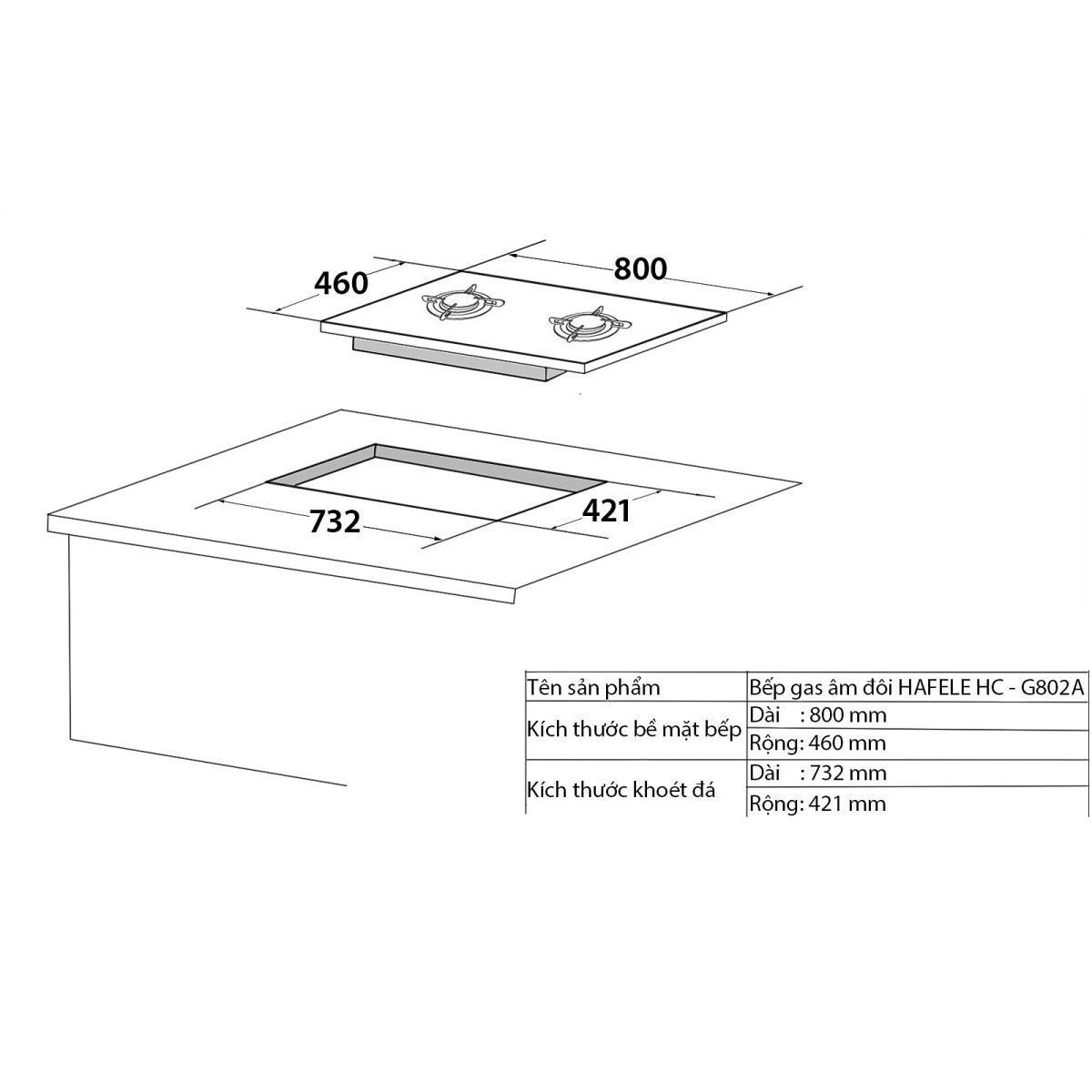 Bếp gas âm Hafele HC-G802A