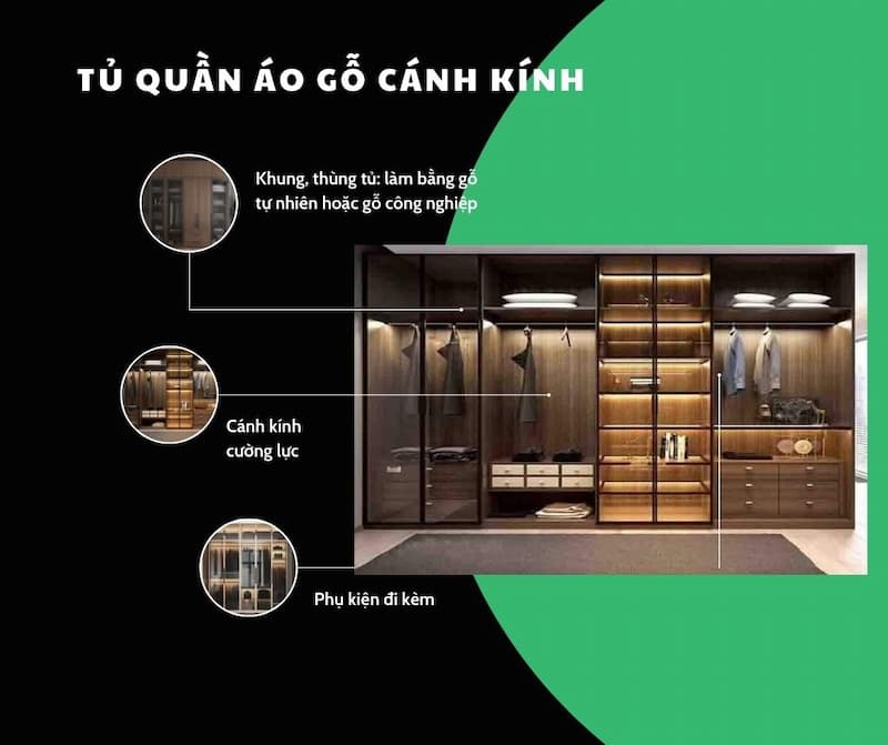 tủ quần áo gỗ cánh kính