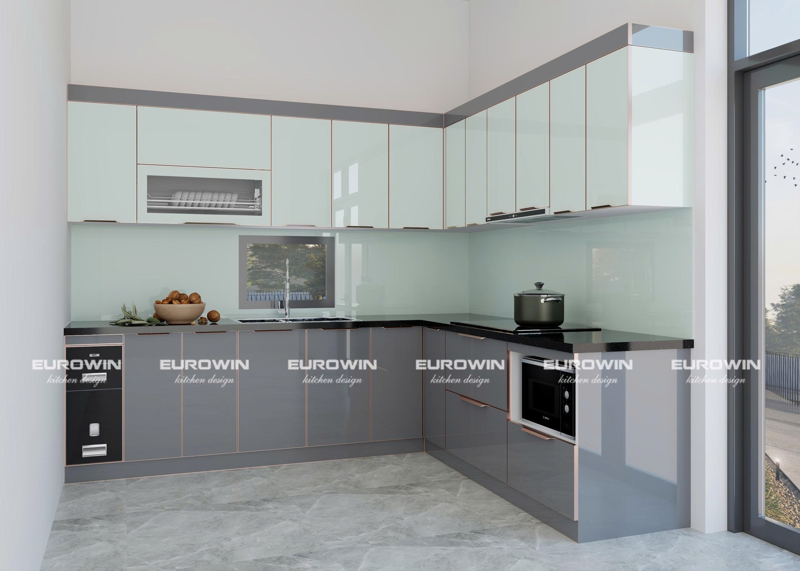 Tủ Bếp Inox Cánh Kính Chữ L (Mã SP: EU1015)