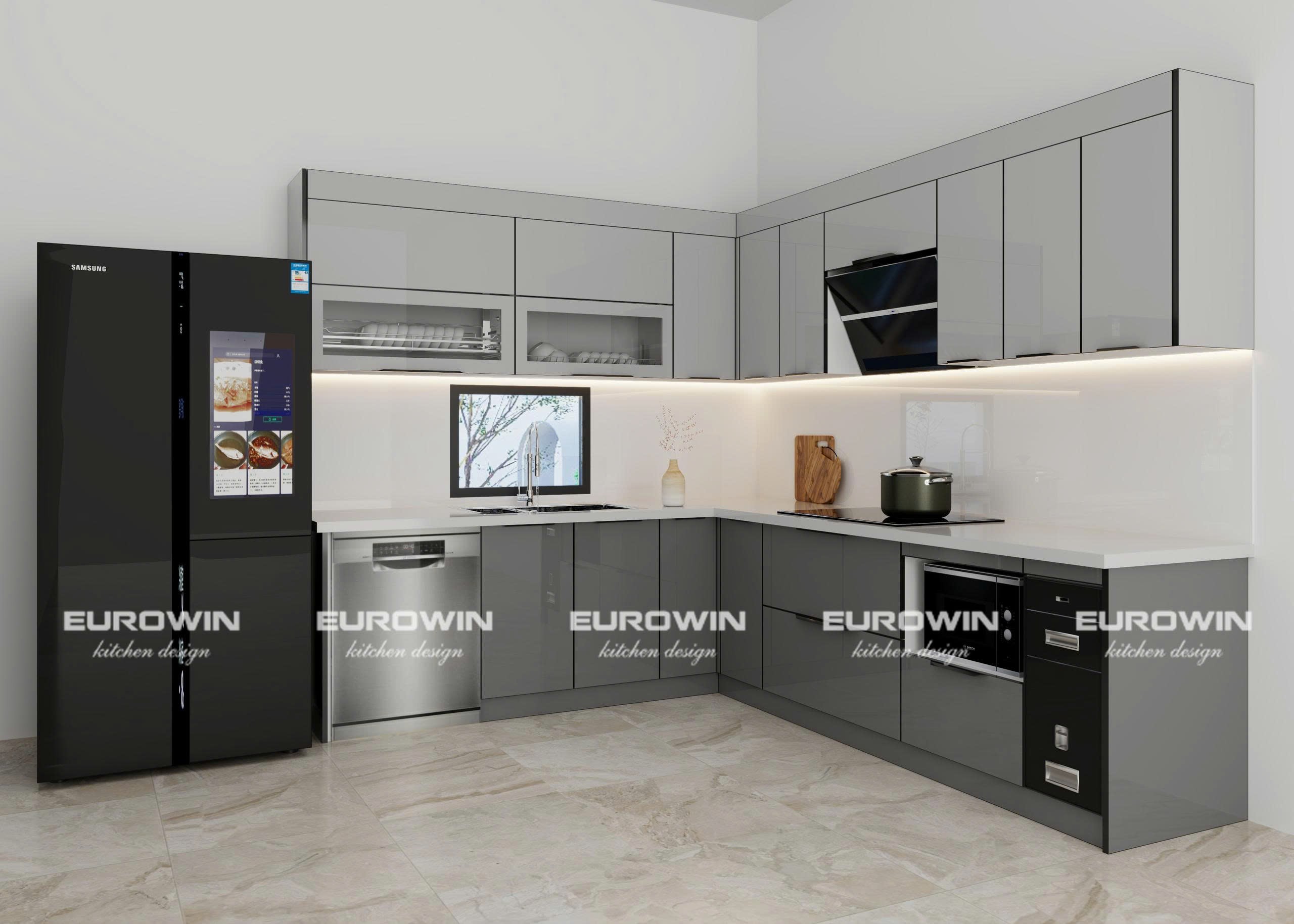 Tủ Bếp Inox Cánh Kính Chữ L (Mã SP: EU1034)