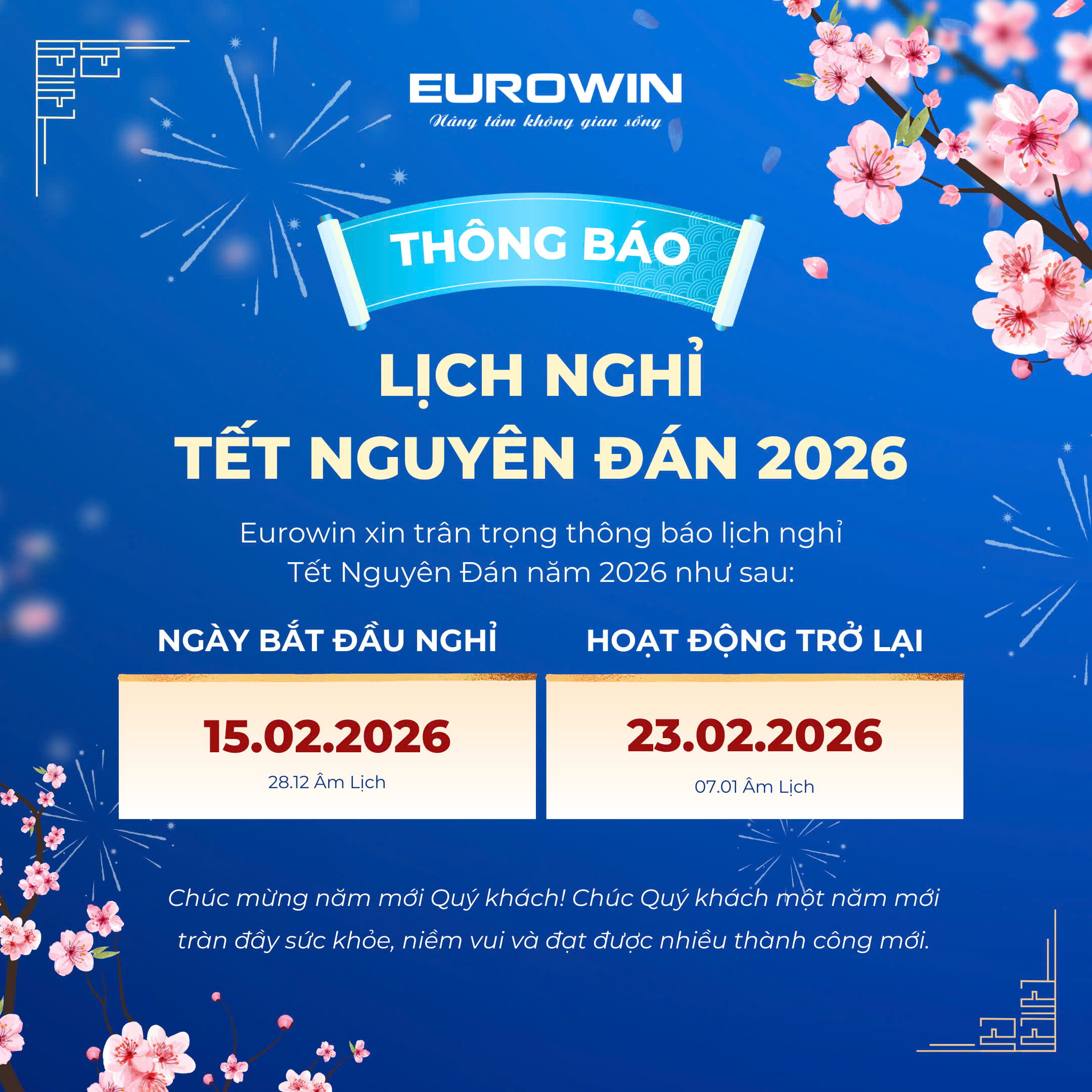 THÔNG BÁO NGHỈ TẾT NGUYÊN ĐÁN 2026 – EUROWIN