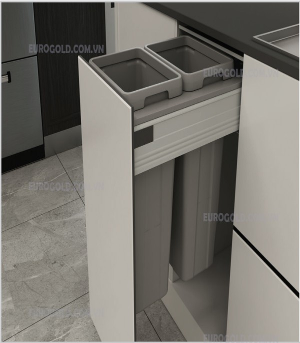 Thùng rác âm tủ ray hộp giảm chấn cao cấp BA400 Eurogold