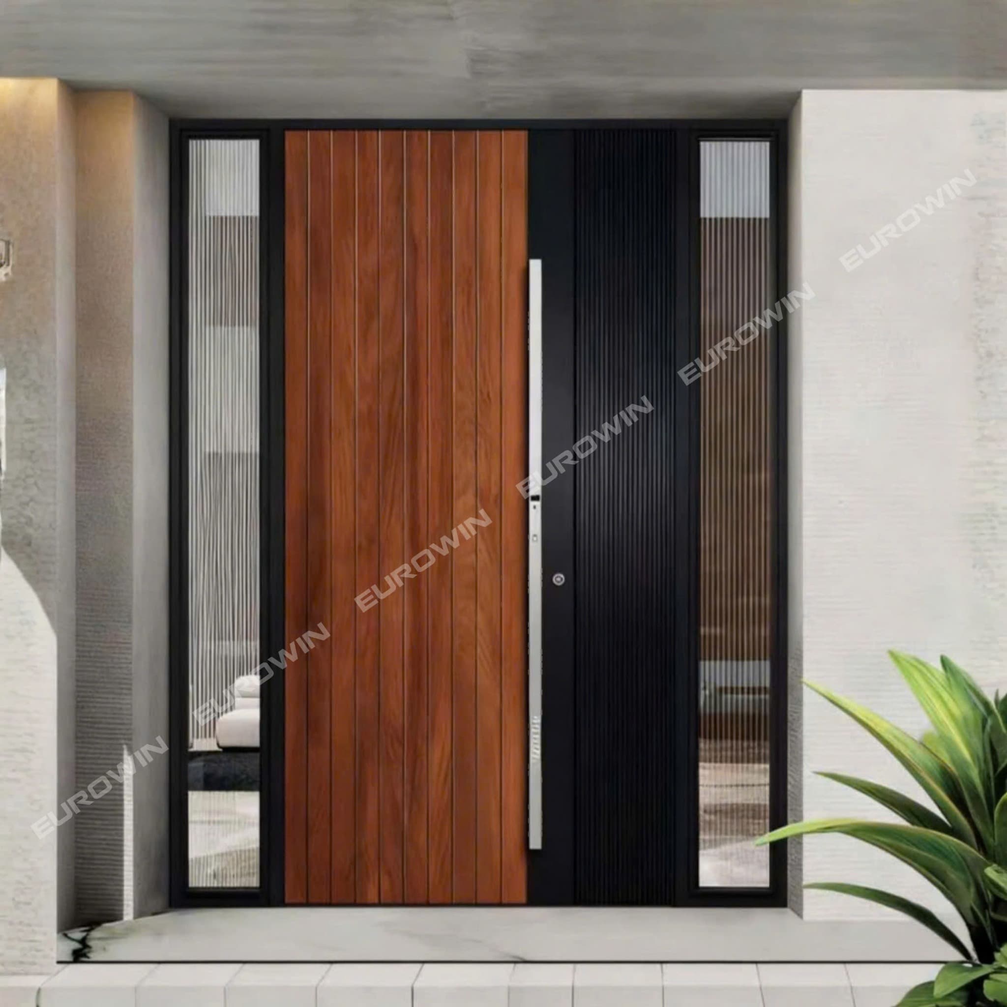 Mẫu cửa nhôm nguyên tấm vân gỗ - Mẫu 23