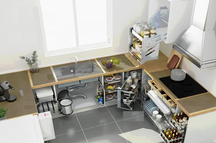 Bếp nhỏ thì nên chọn phụ kiện tủ bếp gì để tiết kiệm không gian?