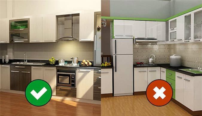 Bố trí sai tam giác công năng trong bếp chung cư nhỏ