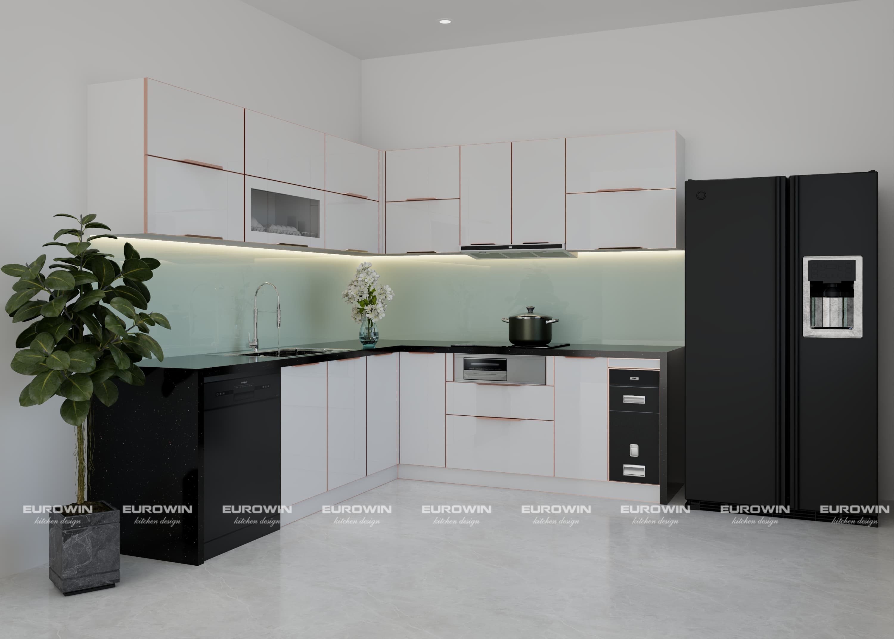 Căn bếp luôn mới đẹp với tủ bếp inox cánh kính 
