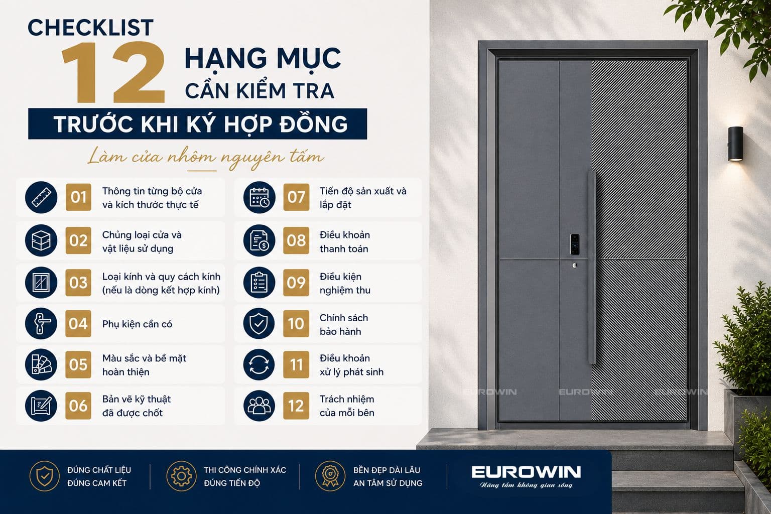 Checklist 12 hạng mục cần kiểm tra trước khi ký hợp đồng làm cửa nhôm nguyên tấm