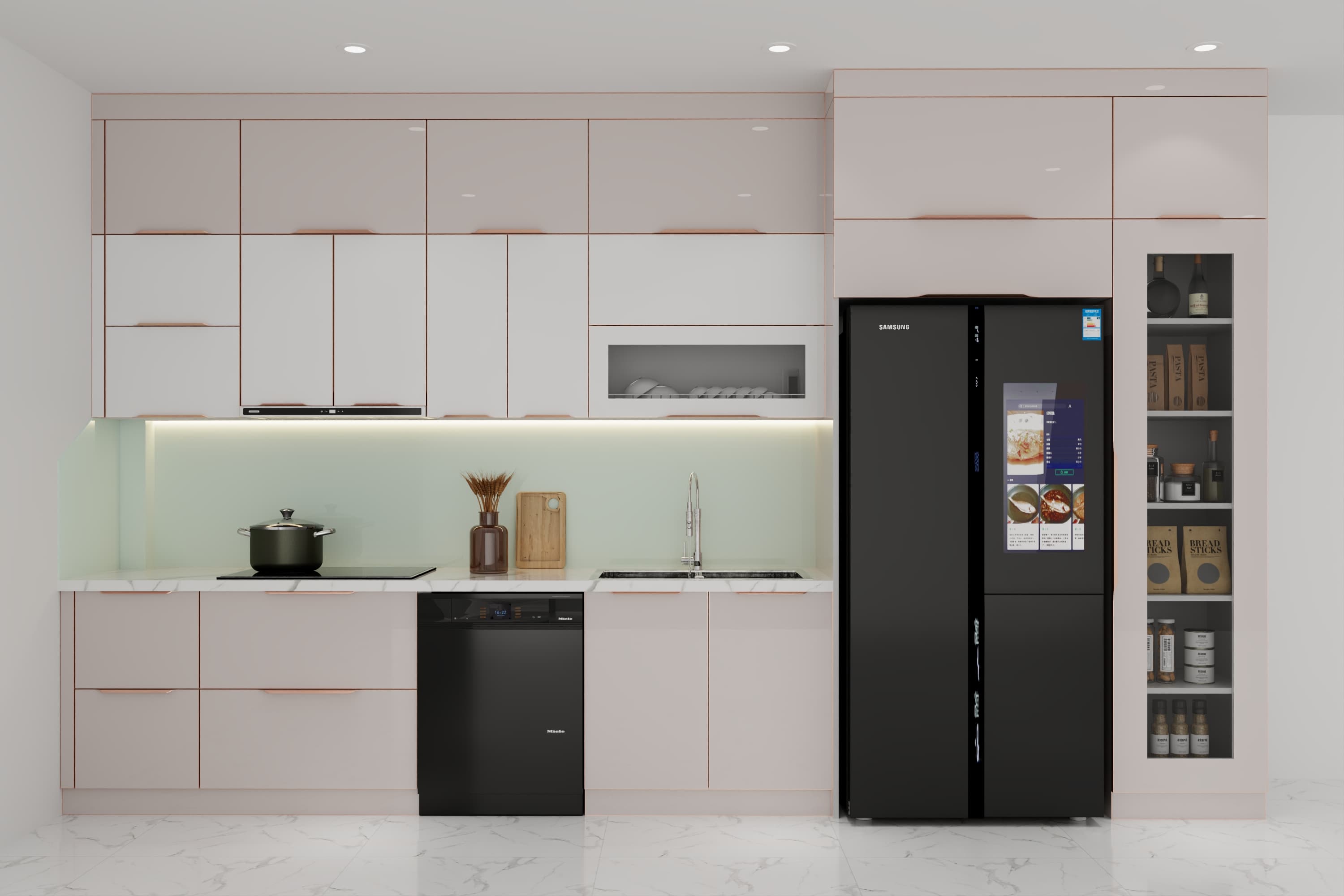 Chung cư ưu tiên tủ bếp gọn gàng, sáng màu