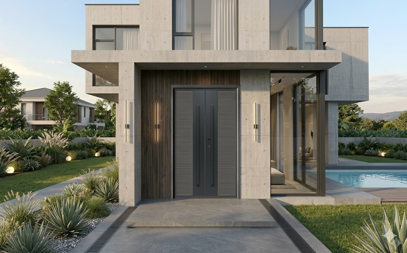 Mẫu cửa nhôm nguyên tấm cho biệt thự hiện đại (mẫu 1)