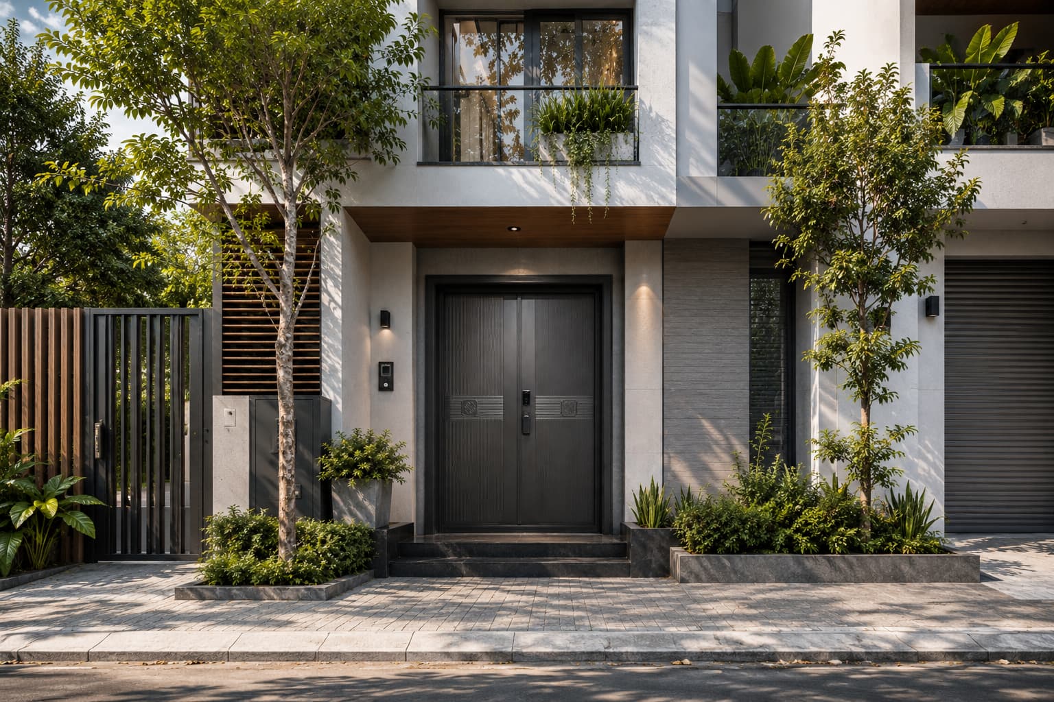 Cửa nhôm màu tối cho nhà phố hiện đại