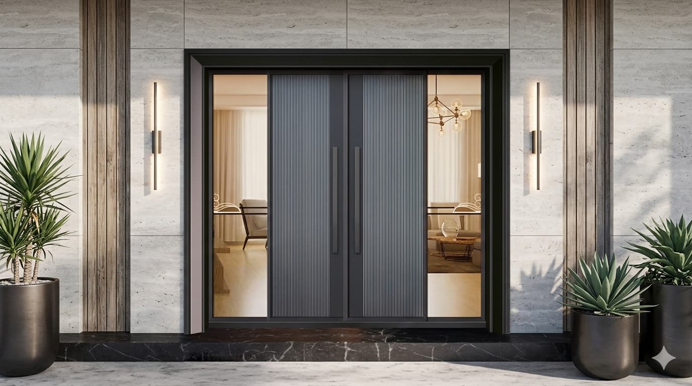 Cửa nhôm nguyên tấm kết hợp kính cường lực tăng khả năng lấy sáng