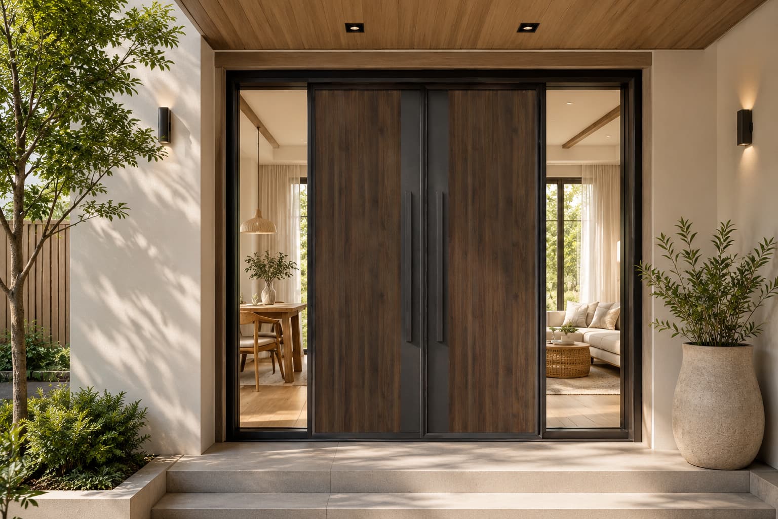 Cửa nhôm nguyên tấm vân gỗ
