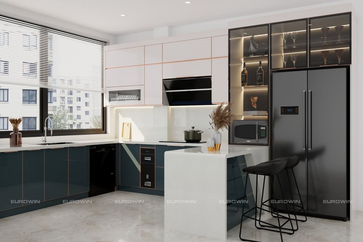 Giá trị của tủ bếp inox cánh kính bắt đầu từ cách nó được thiết kế cho chính gia đình sử dụng.