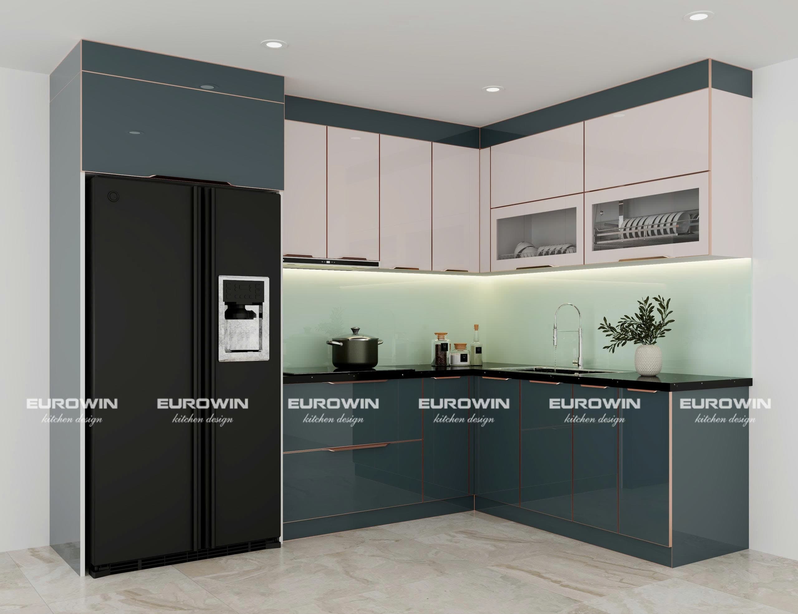 Tủ bếp inox cánh kính bền bỉ lâu dài cho căn hộ chung cư