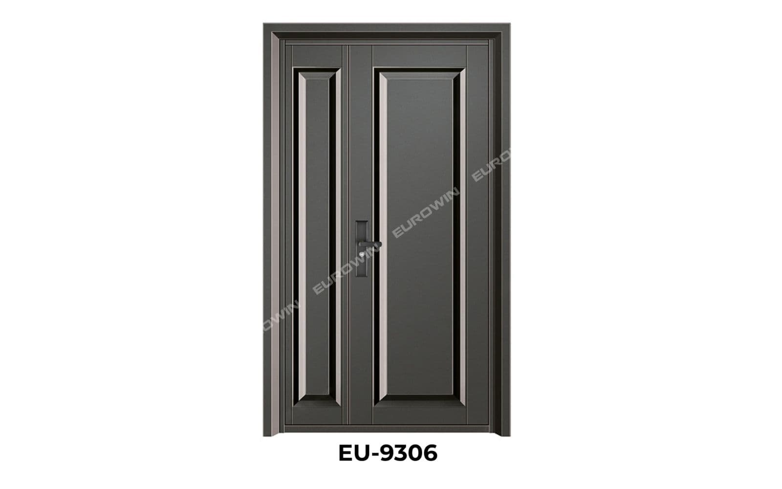 Mẫu 14: cửa nhôm nguyên tấm 2 cánh lệch phong cách tối giản