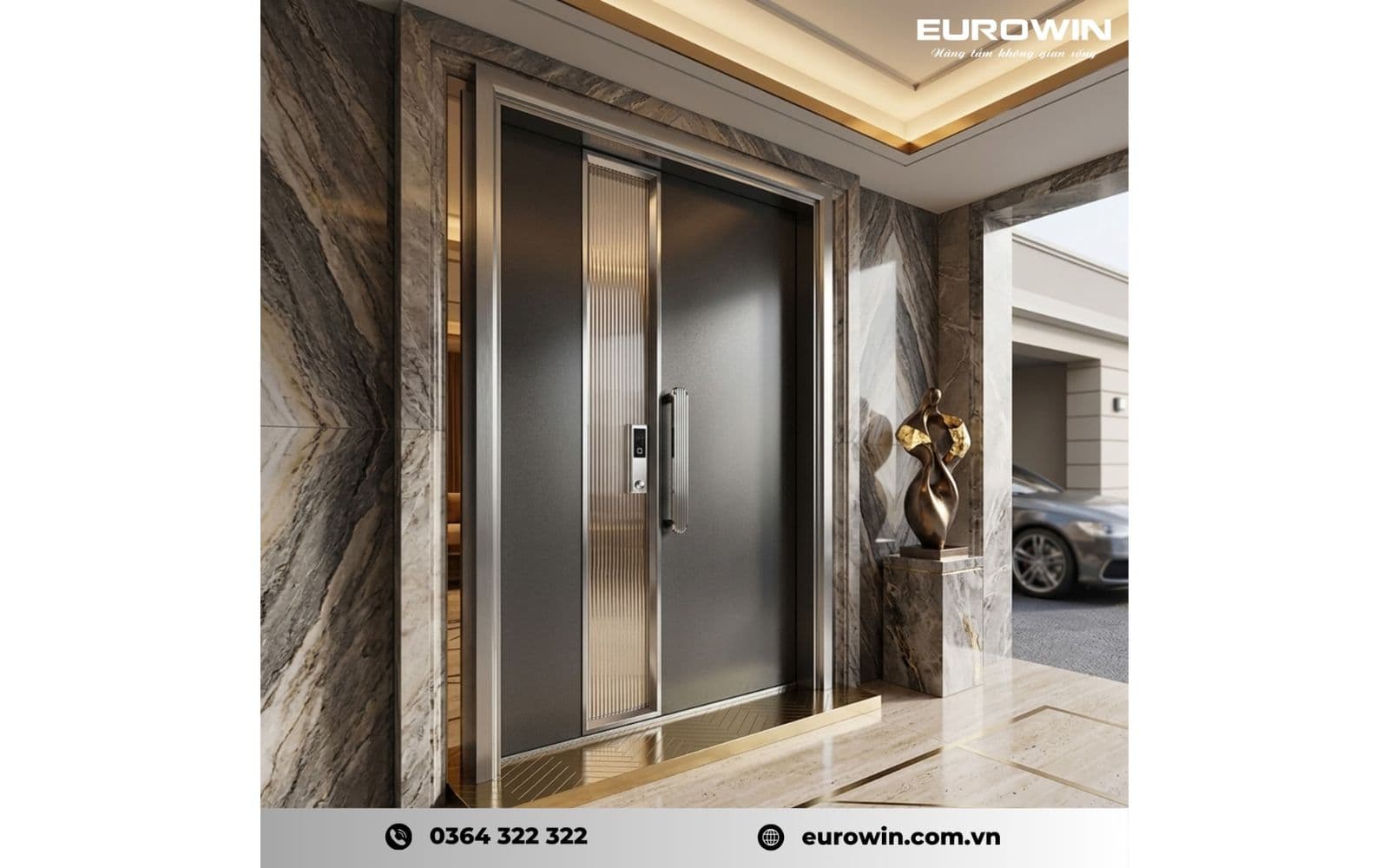 Mẫu 16: cửa nhôm nguyên tấm kết hợp kính cường lực hiện đại