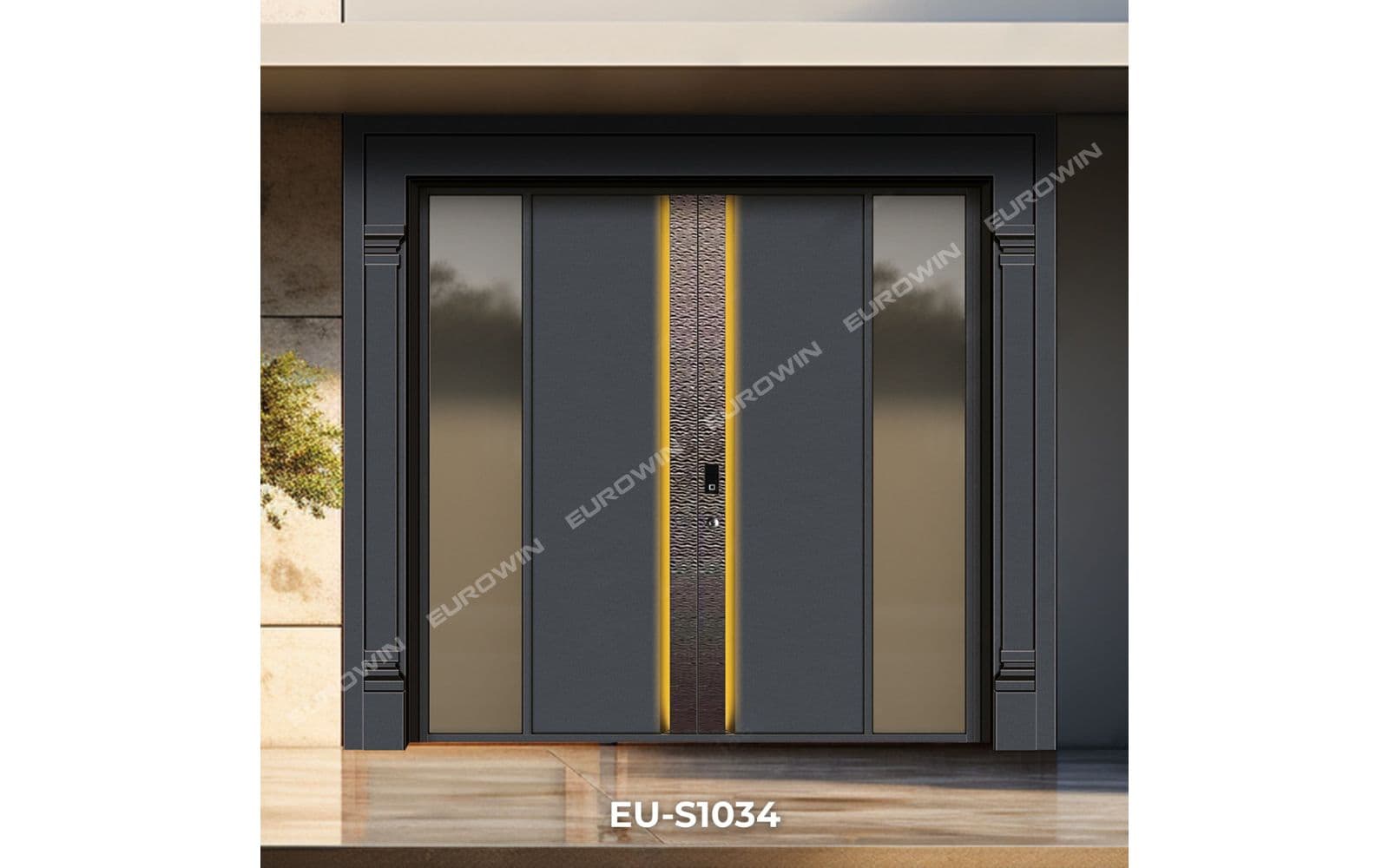 Mẫu 18: cửa nhôm nguyên tấm kết hợp kính cường lực với thiết kế ấn tượng