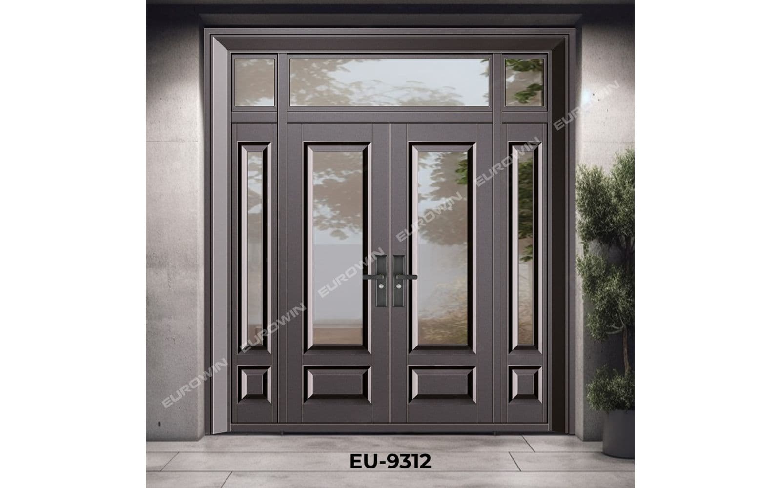 Mẫu 19: cửa nhôm nguyên tấm kết hợp kính cường lực với công nghệ chấn tối giản