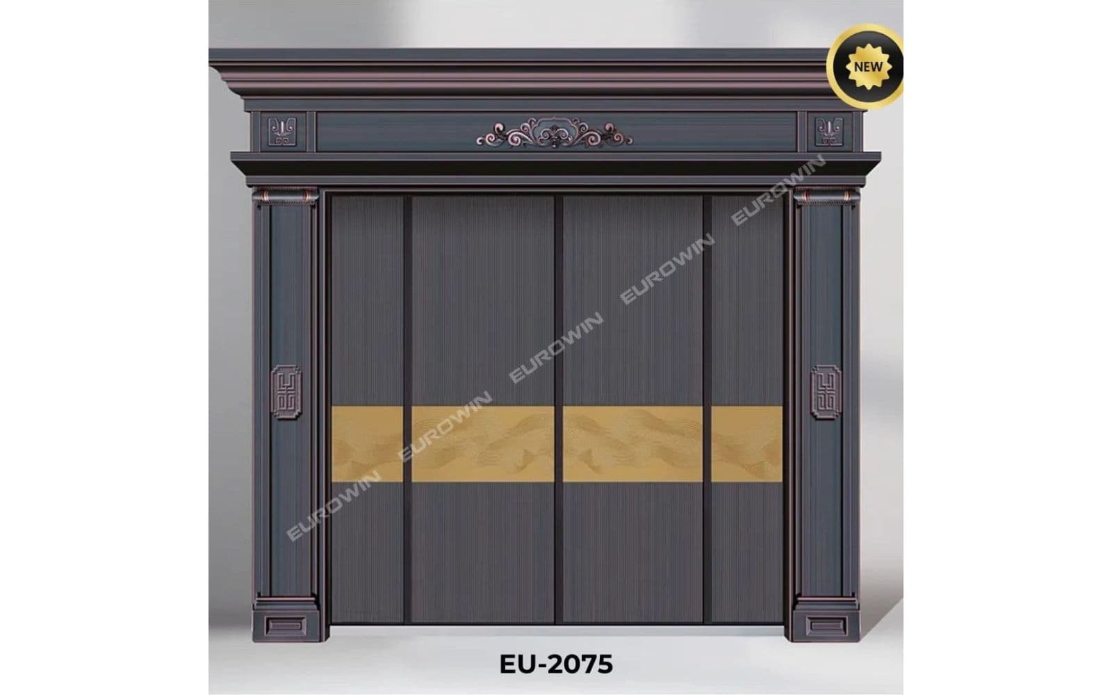 Mẫu 4: cửa nhôm nguyên tấm phong cách tân cổ điển phối họa tiết ân tượng