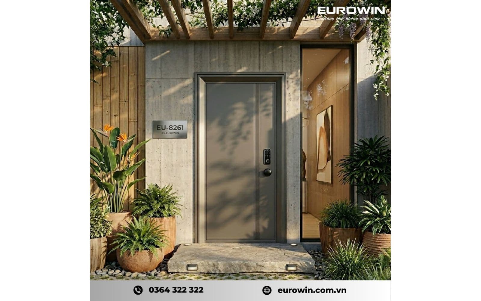 Mẫu 7: cửa nhôm nguyên tấm 1 cánh phong cách hiện đại cho nhà phố