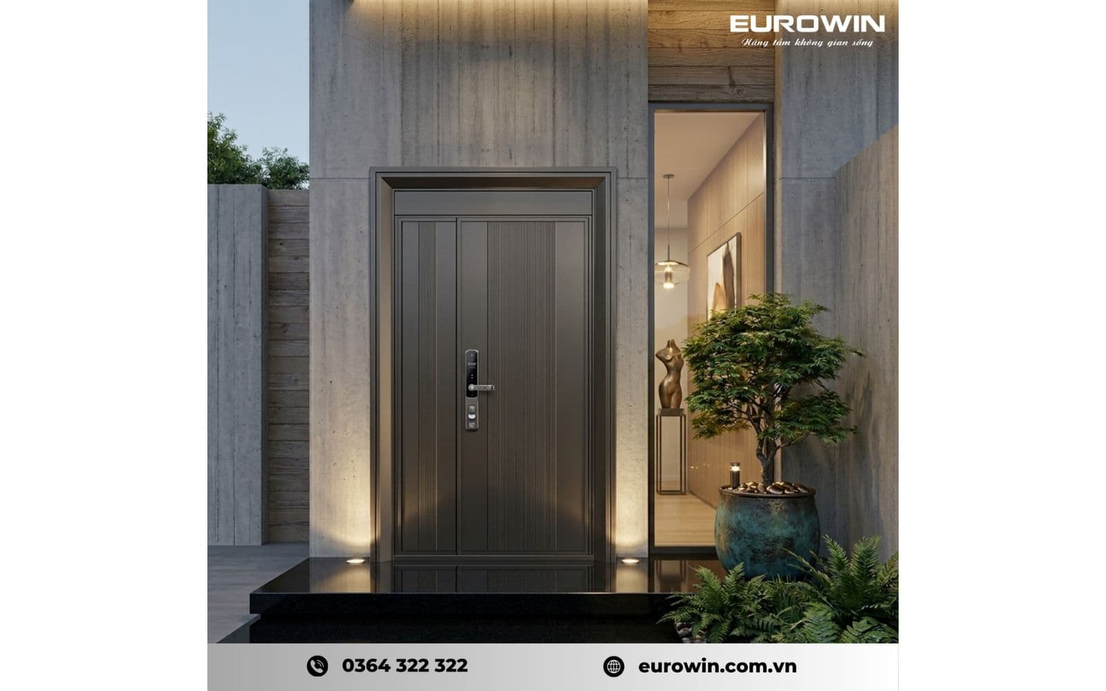 Mẫu 8: cửa nhôm nguyên tấm 2 cánh lệch phong cách hiện đại