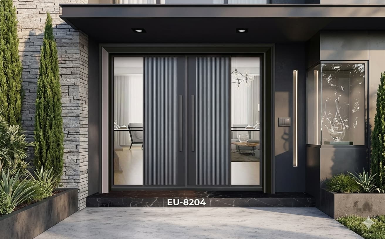 Mẫu cửa nhôm nguyên tấm kết hợp kính cường lực cho biệt thự