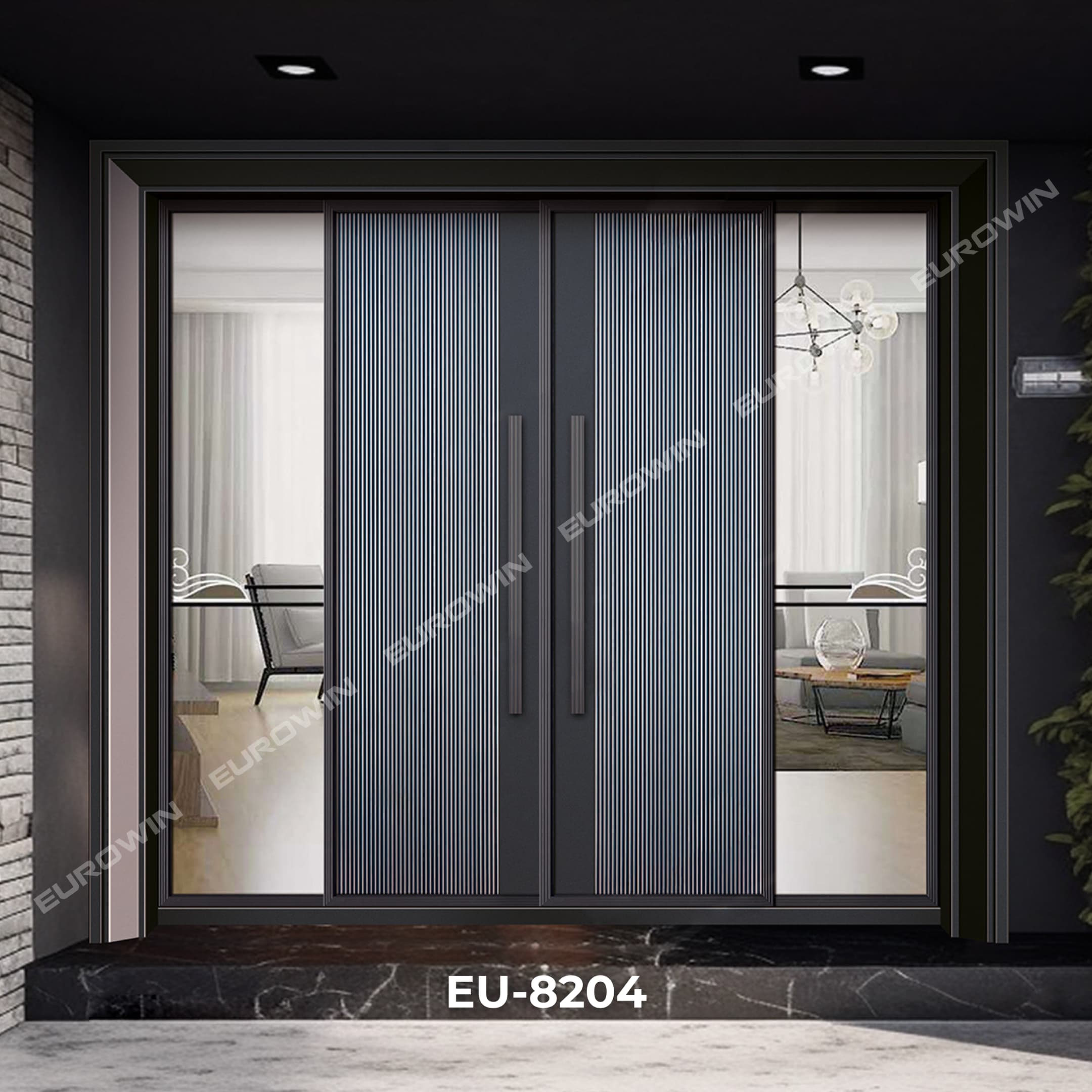 mẫu cửa nhôm nguyên tấm kết hợp kính hiện đại cho nhà phố