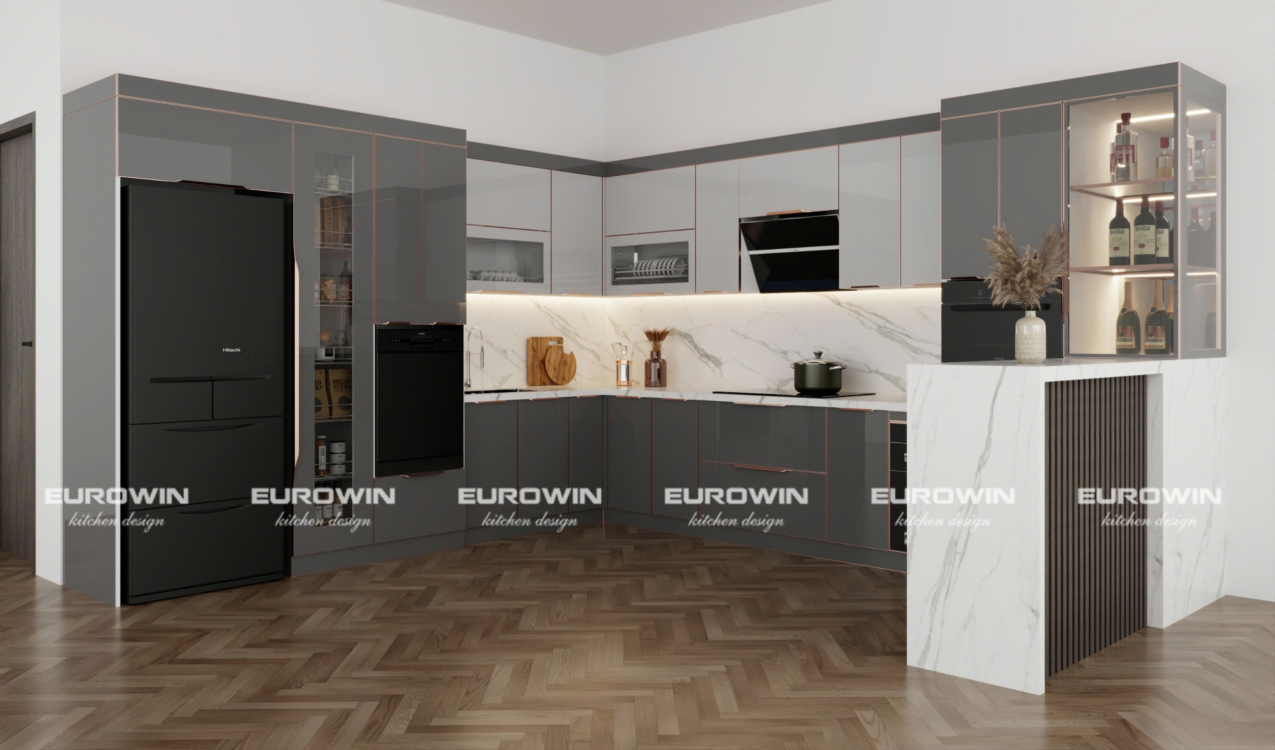 [Cập Nhật] Mẫu Tủ Bếp Inox Cánh Kính Chữ U Đẹp, Hiện Đại Mới Nhất