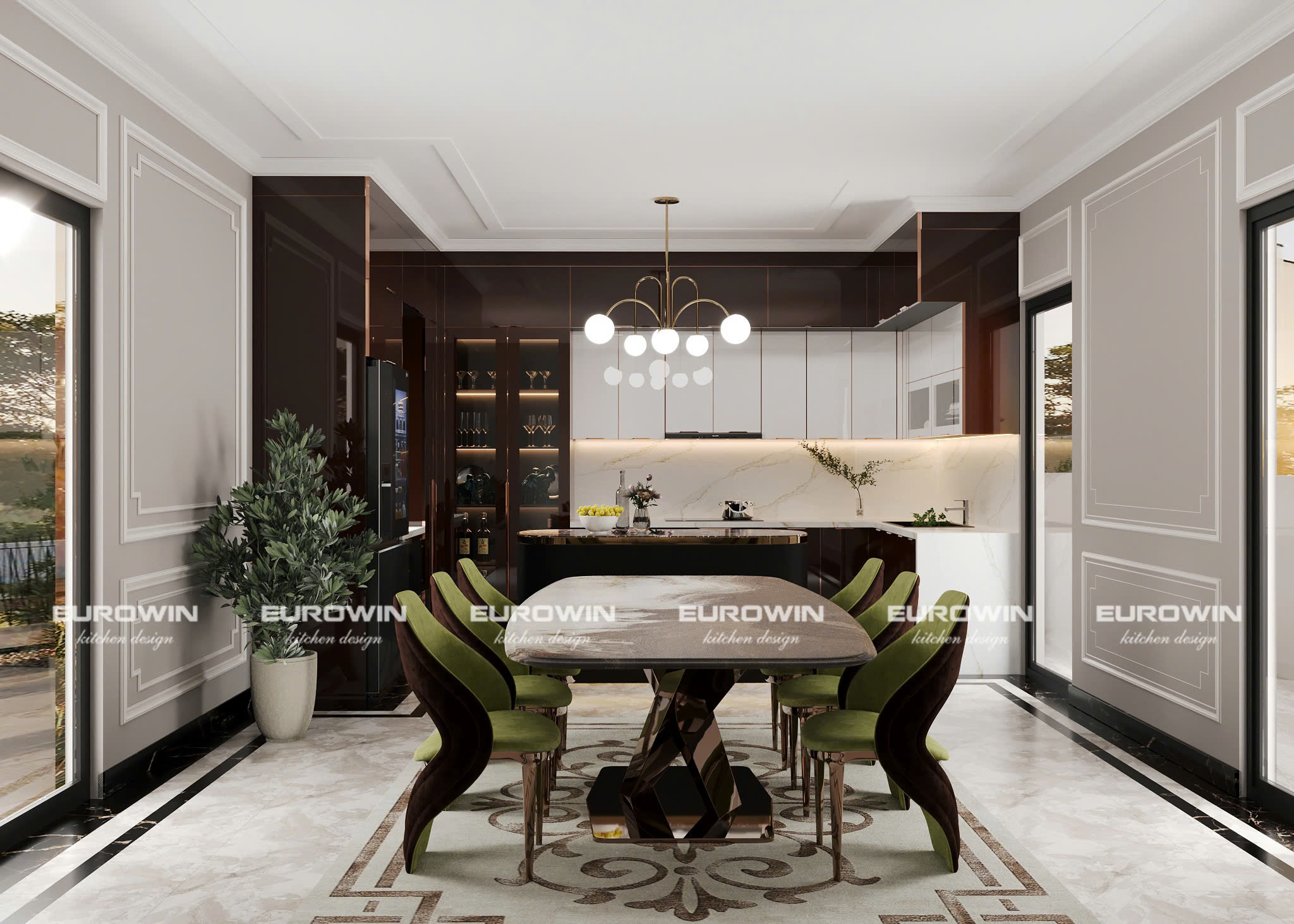 [Cập Nhật] Mẫu Tủ Bếp Inox Cánh Kính Chữ U Đẹp, Hiện Đại Mới Nhất