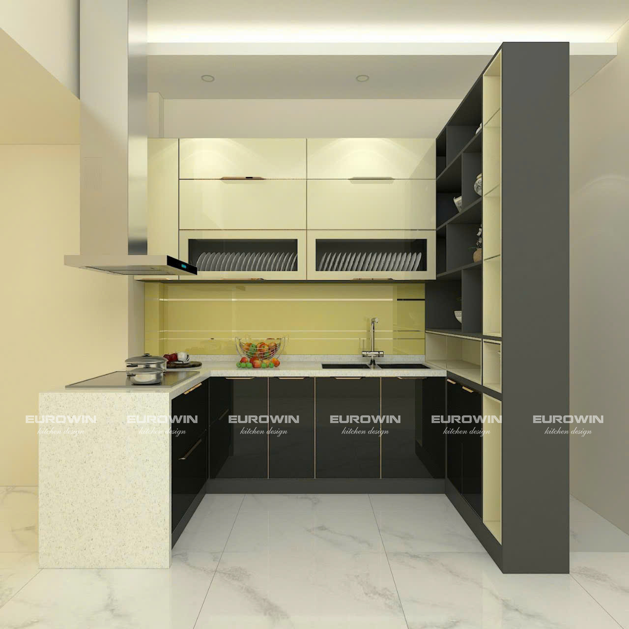 [Cập Nhật] Mẫu Tủ Bếp Inox Cánh Kính Chữ U Đẹp, Hiện Đại Mới Nhất