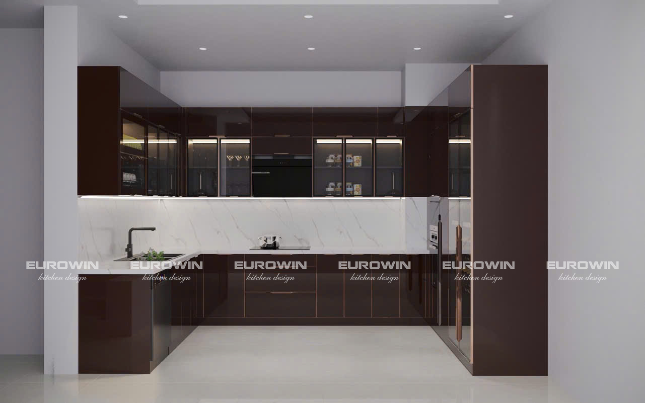 [Cập Nhật] Mẫu Tủ Bếp Inox Cánh Kính Chữ U Đẹp, Hiện Đại Mới Nhất