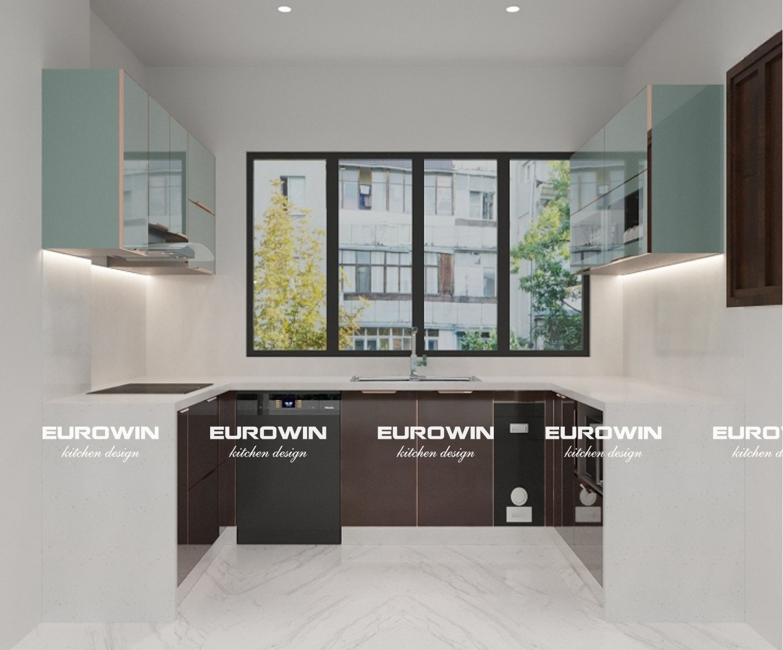 [Cập Nhật] Mẫu Tủ Bếp Inox Cánh Kính Chữ U Đẹp, Hiện Đại Mới Nhất