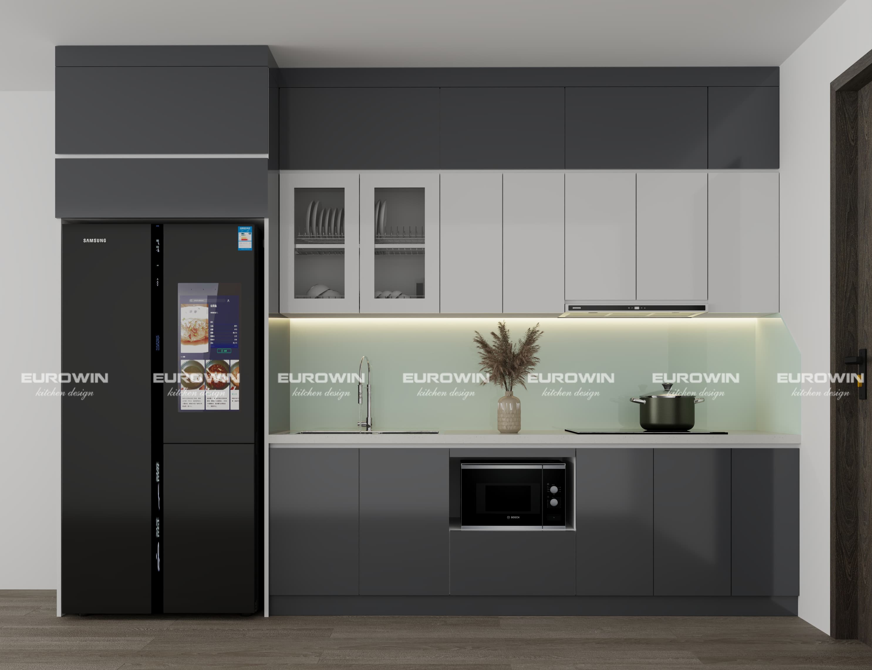 Mẫu tủ bếp nhựa gọn gàng cho căn hộ chung cư