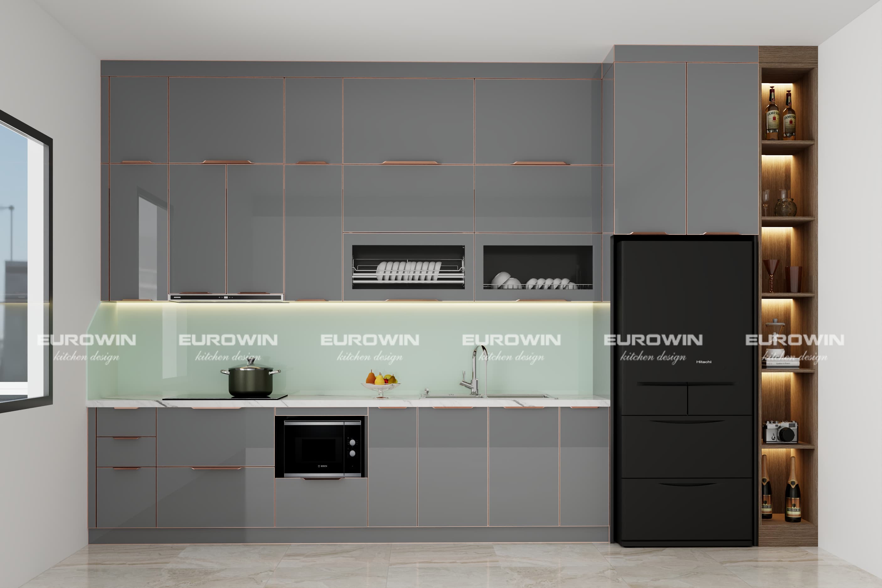 Tủ bếp chữ I cho chung cư nhỏ tối ưu lối đi và diện tích