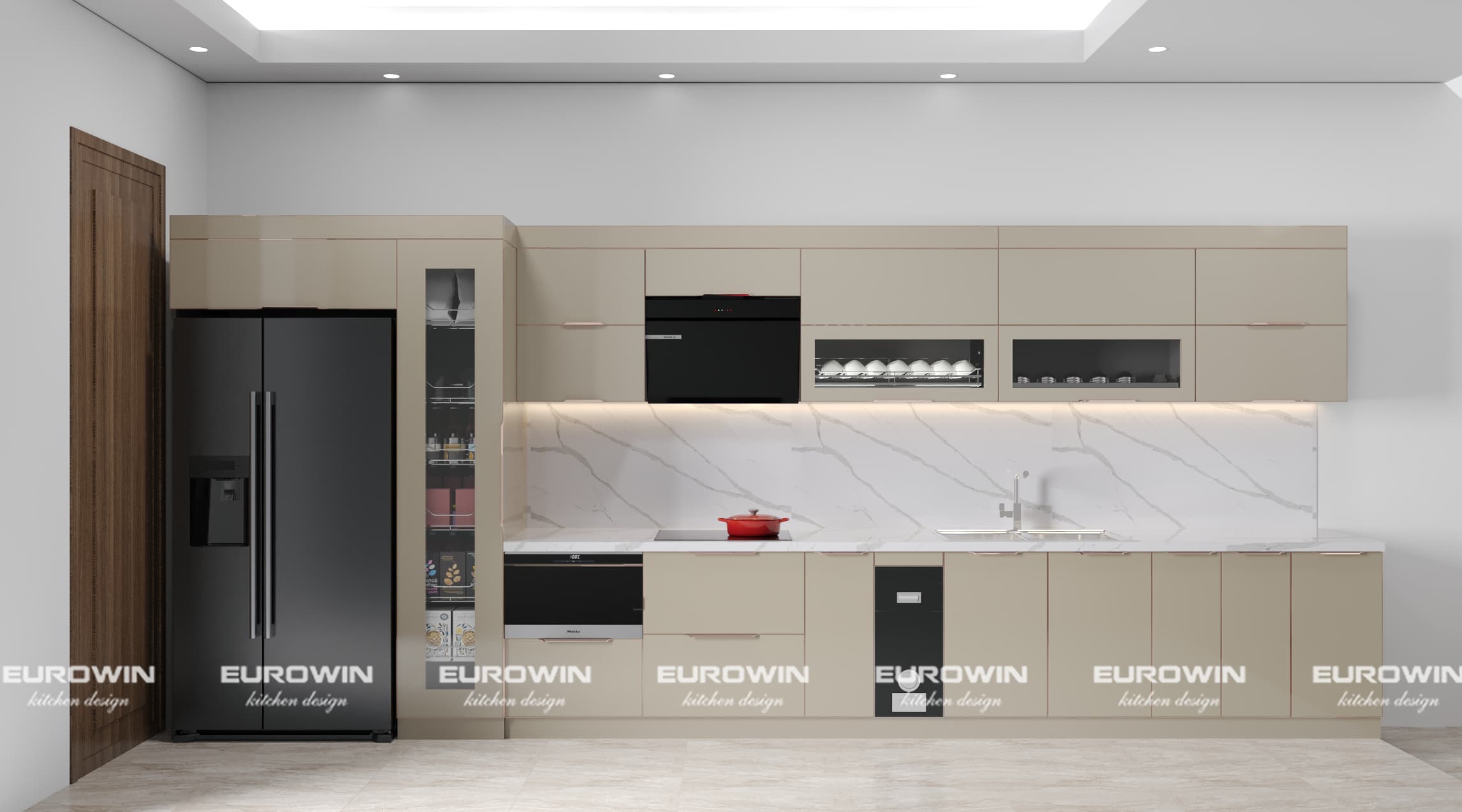 Tủ bếp chữ I nhỏ gọn cho căn hộ chung cư